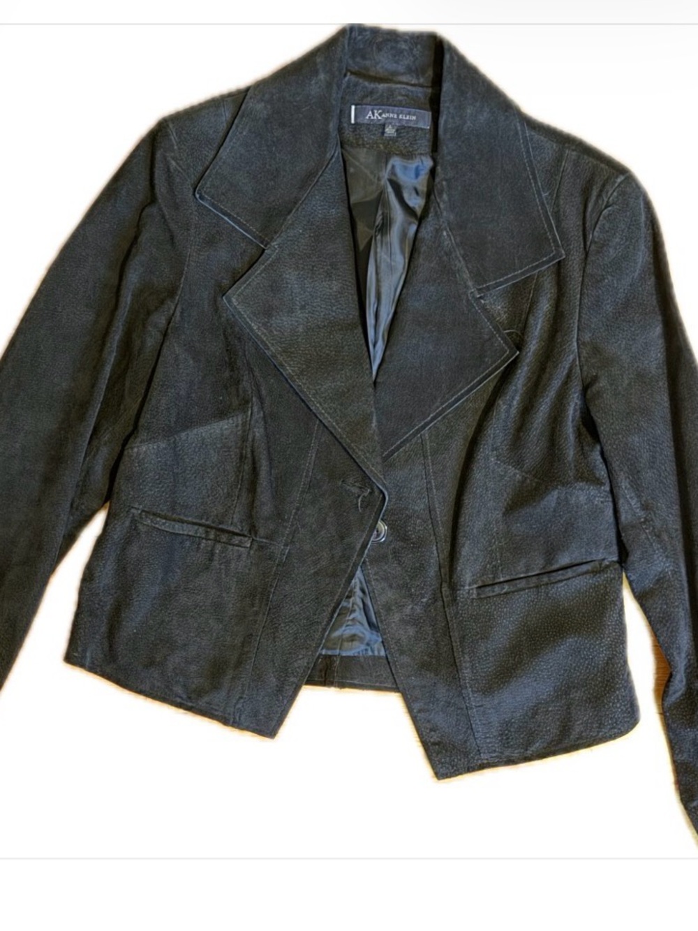 AK Anne Klein Black Genuine 100% Suede Leather Women’s Blazer Jacket sz L